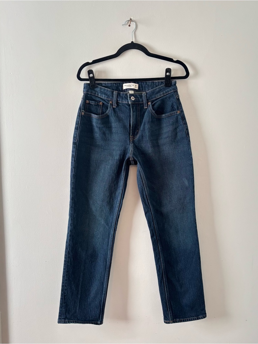 Abercrombie & Fitch Mid Rise 90s Straight Jean Stretch Denim Dark Wash
